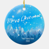 Aangepast blauw kristal Snow & Forest Merry-kerst Keramisch Ornament (Achterkant)