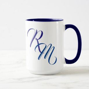 Aangepast blauw Manuscript Monogram Initiaal Cup Mok