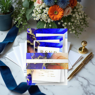 Aangepast blauw Oranje alcohol Inkt Ink Belly Uitnodigingen Wikkel