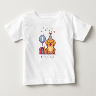 Aangepast blauw puppy t-shirt voor 1 jarig jongetj