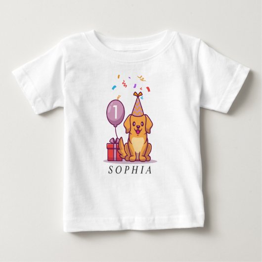 Aangepast blauw puppy t-shirt voor 1 jarig meisje (Voorkant)