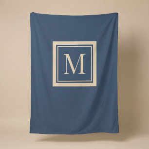 Aangepast blauw & vanille omlijst monogram fleece deken