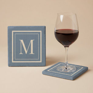 Aangepast blauw & vanille omlijst monogram stenen onderzetter