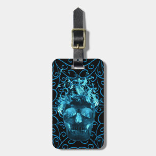 Aangepast blauw vlam Bagagelabel schedel