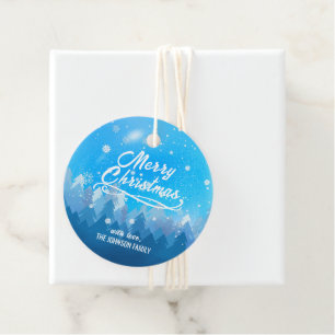 Aangepast blauw wit sneeuw vreedzame bosrijke fees bedankjes labels