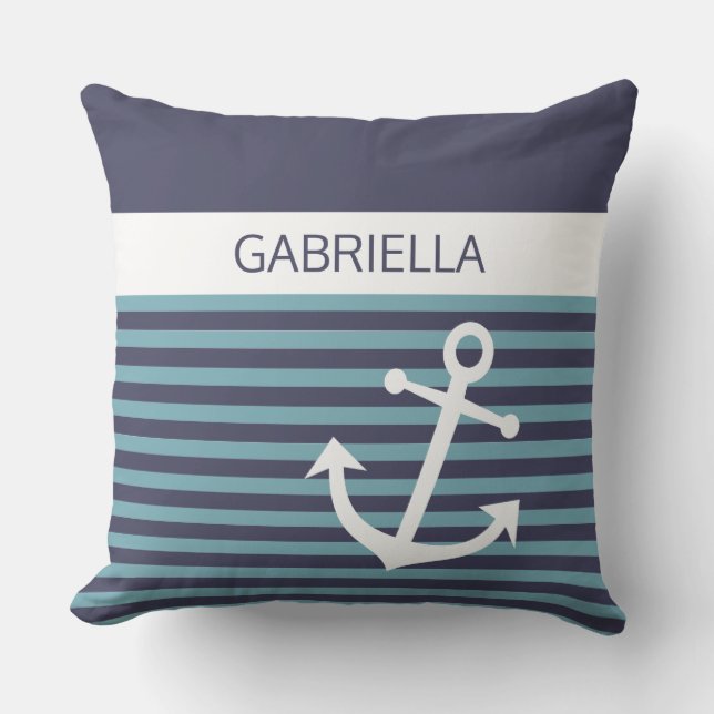 Aangepast, Blauwgroen blauw, groen stripe patroon Buitenkussen (Voorkant)