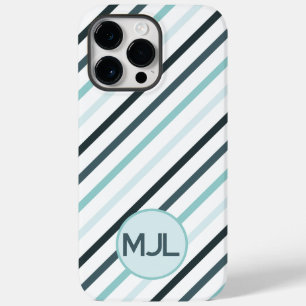 Aangepast Blauwgroen Blauw Monogram/Strepen Case-Mate iPhone 14 Pro Max Hoesje
