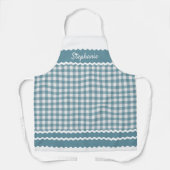 Aangepast Blauwgroen blauw wit katoen Gingham-spel Schort (Voorkant)
