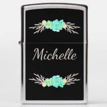 Aangepast blauwgroen en zilver monogram Zippo Ligh