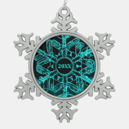 Aangepast blauwgroen en zwart jaar winter tin sneeuwvlok ornament