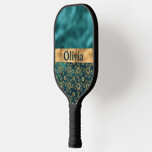 Aangepast Blauwgroen metaalgoud Pickleball Paddle (Links)