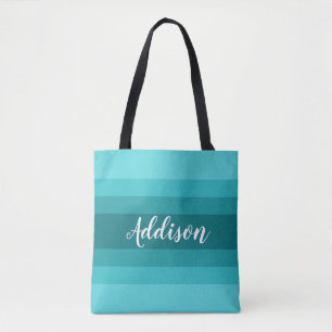 Aangepast blauwgroen Ombre Stiped Draagtas