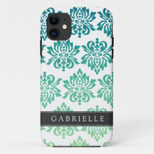 Aangepast Blauwgroen Turquoise Damask iPhone 11 Hoesje