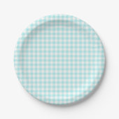 Aangepast Bleek Turquoise Gingham Papieren Bordje (Voorkant)