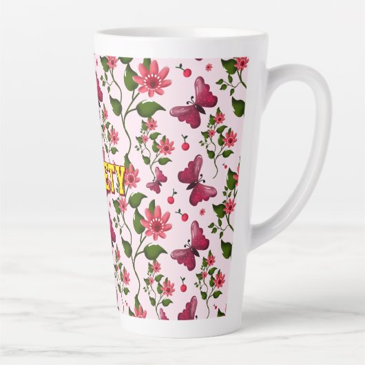 Aangepast bloemmotief met vlinder  latte mok (Rechts)