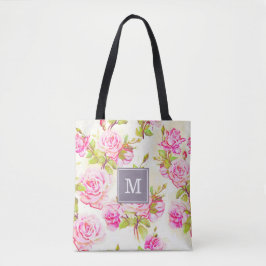 Aangepast Bloempatroon Oude Roos Monogram Canvas t Draagtas