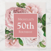 Aangepast  Blush Pink Floral 50th Birthday Wijn Etiket (Enkel label)