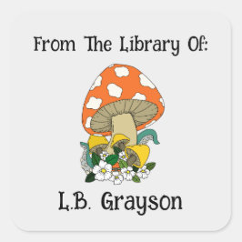 Aangepast boek Label Retro Mushroom