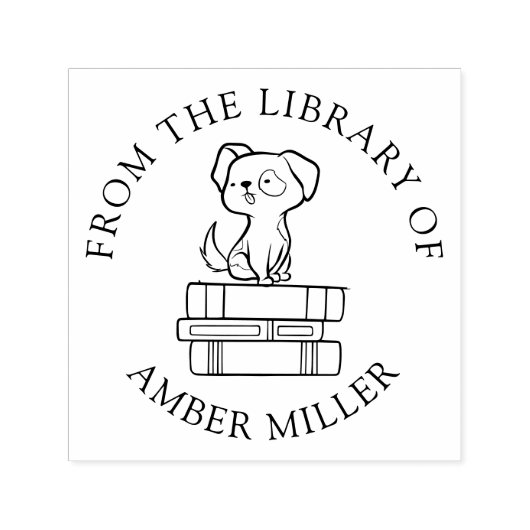 Aangepast boek | Moppige hond op boeken Zelfinktende Stempel (Design)