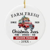 Aangepast Boerderij Verse  Rode Vrachtwagen Kerst Keramisch Ornament (Achterkant)