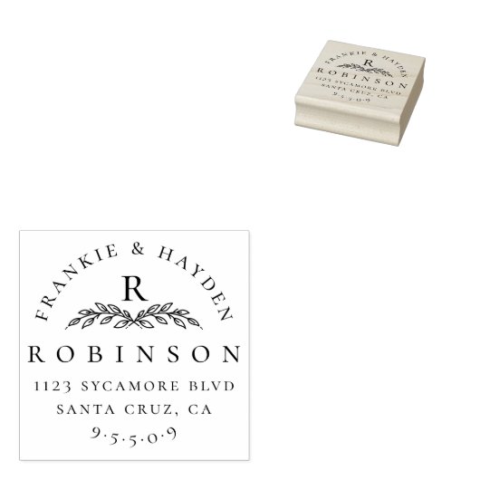 Aangepast botanisch monogram | Bruiloft retouradre Rubberstempel (Gestempeld)
