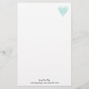 Aangepast briefpapier met turquoise hart icoon