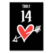 Aangepast bruiloft-liefdeshart zwart en rood tabel kaart (Achterkant)