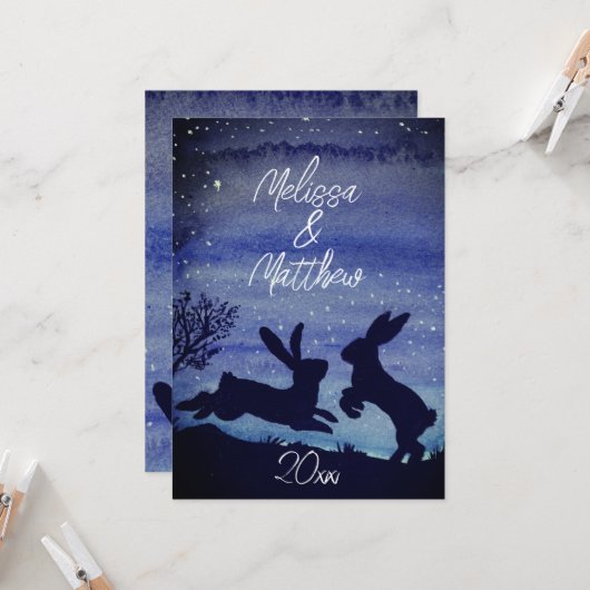 Aangepast Bunny Rabbit Blue Night Jubileum Wishes (Voorkant / Achterkant in situ)