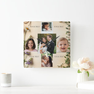 Aangepast cadeau met 5 foto's collage voor verjaar vierkante klok