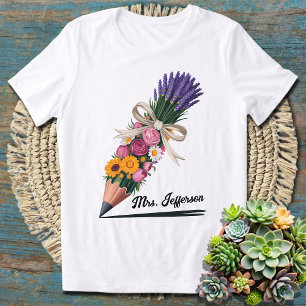 Aangepast cadeau voor leraren Potlood Bloemen Croq T-shirt