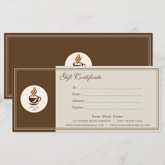 Aangepast cadeaubon voor koffiezaak | Gepersonalis (Voorkant / Achterkant)