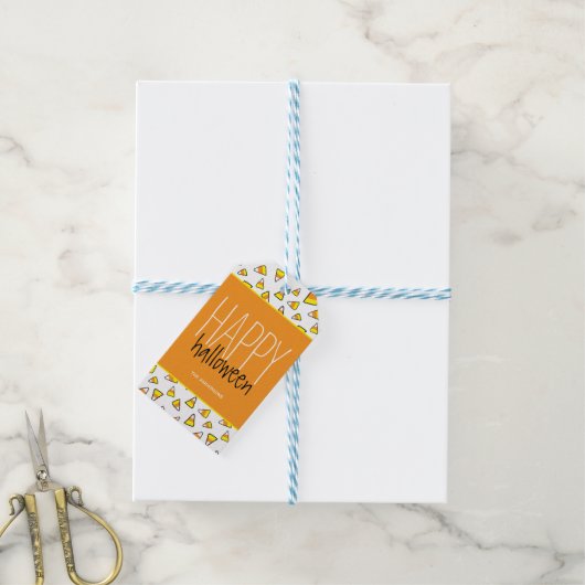 Aangepast Candy Corn Pattern Happy Halloween Cadeaulabel (Met Touw)