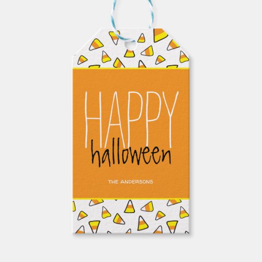 Aangepast Candy Corn Pattern Happy Halloween Cadeaulabel (Voorkant)