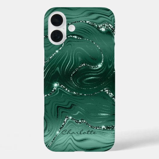 Aangepast Chic Emerald Green Silver Glitter Patroo Case-Mate iPhone Case (Achterkant)