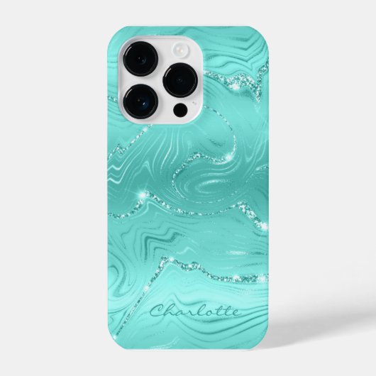 Aangepast Chic Turquoise Silver Glitter Pattern Gi iPhone Hoesje (Achterkant)