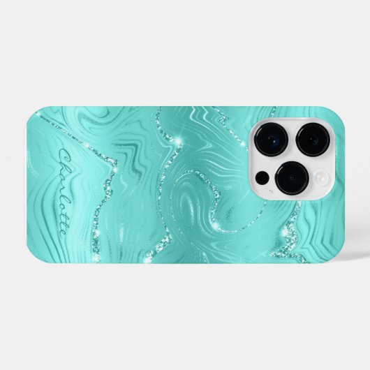Aangepast Chic Turquoise Silver Glitter Pattern Gi iPhone Hoesje (Achterkant horizontaal)
