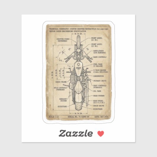 Aangepast chopper schema biker sticker (Vel)
