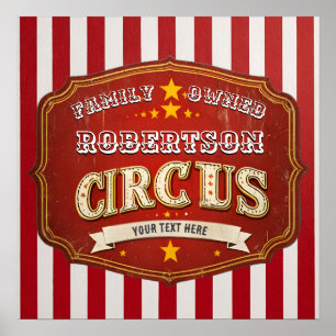 Aangepast Circusbord – Gestreepte familienaam Poster