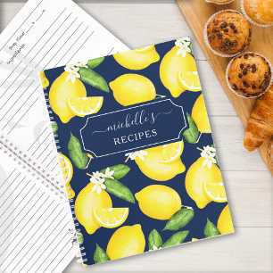 Aangepast Citrus Lemon Pattern Recipe Navy Blue Notitieboek