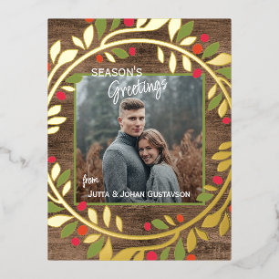 Aangepast Classic Green Holly Red Berries Foliage Folie Feestdagen Briefkaart