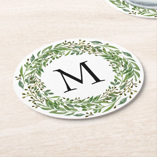 Aangepast Classic Green Laurel Wreatef Leaves Patt Ronde Kartonnen Onderzetter (Gebogen)