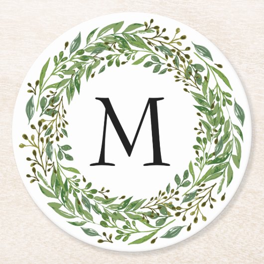 Aangepast Classic Green Laurel Wreatef Leaves Patt Ronde Kartonnen Onderzetter (Voorkant)