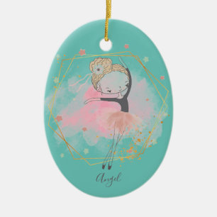 Aangepast Cute Ballerina Dancer Light Blauwgroen Keramisch Ornament
