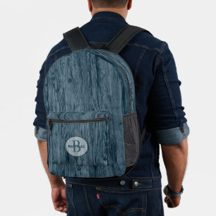 Aangepast donker Blauwgroen blauw houtnerfpatroon Bedrukte Rugzak