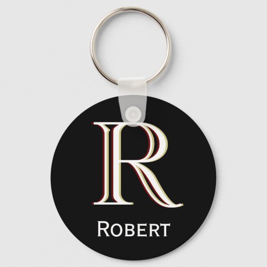 Aangepast driegelaagd Monogram met Voornaam Sleutelhanger (Voorkant)