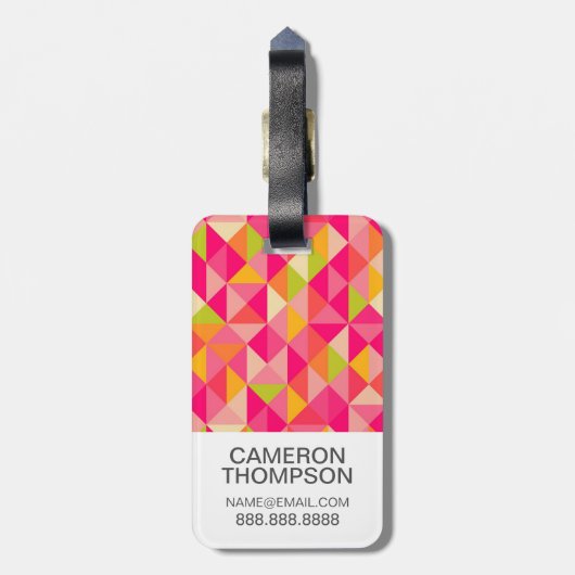 Aangepast driehoekspatroon foto en monogram bagagelabel (Achterkant verticaal)