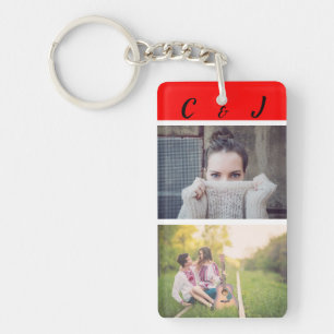 Aangepast, Dubbelzijdig, Foto's en Initialen. Sleutelhanger