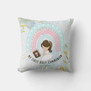 Aangepast eerste Heilige Communie Cute Brown Hair Kussen