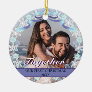 Aangepast eerste kerstfeest samen met Paarse sneeu Keramisch Ornament