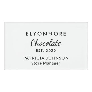 Aangepast elegant B&W minimaal chocolade merk pers Naambadge